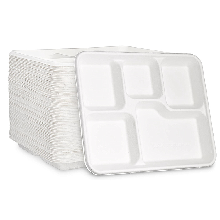 Biodegradable 5 Compartments Meal Disposable Sugarcane Bagasse