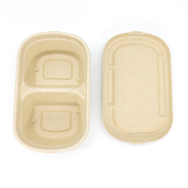 700ml 850ml 1000ml 2 Compartments Bagasse Bento Box with Lid
